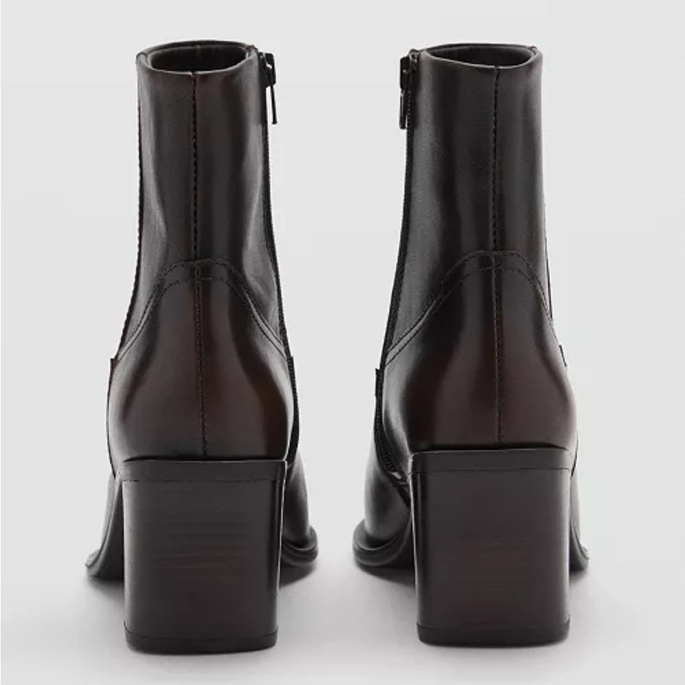 Mango Dark Brown Ankle Block Heel Booties, new with tags - Picture 3 of 9